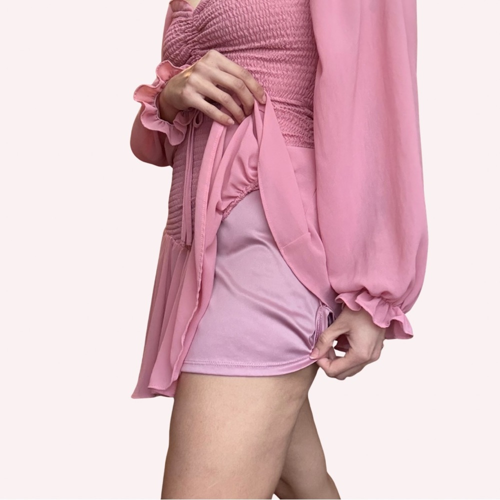 Pink Ruched Long Sleeve Dress - Picture 3 of 3